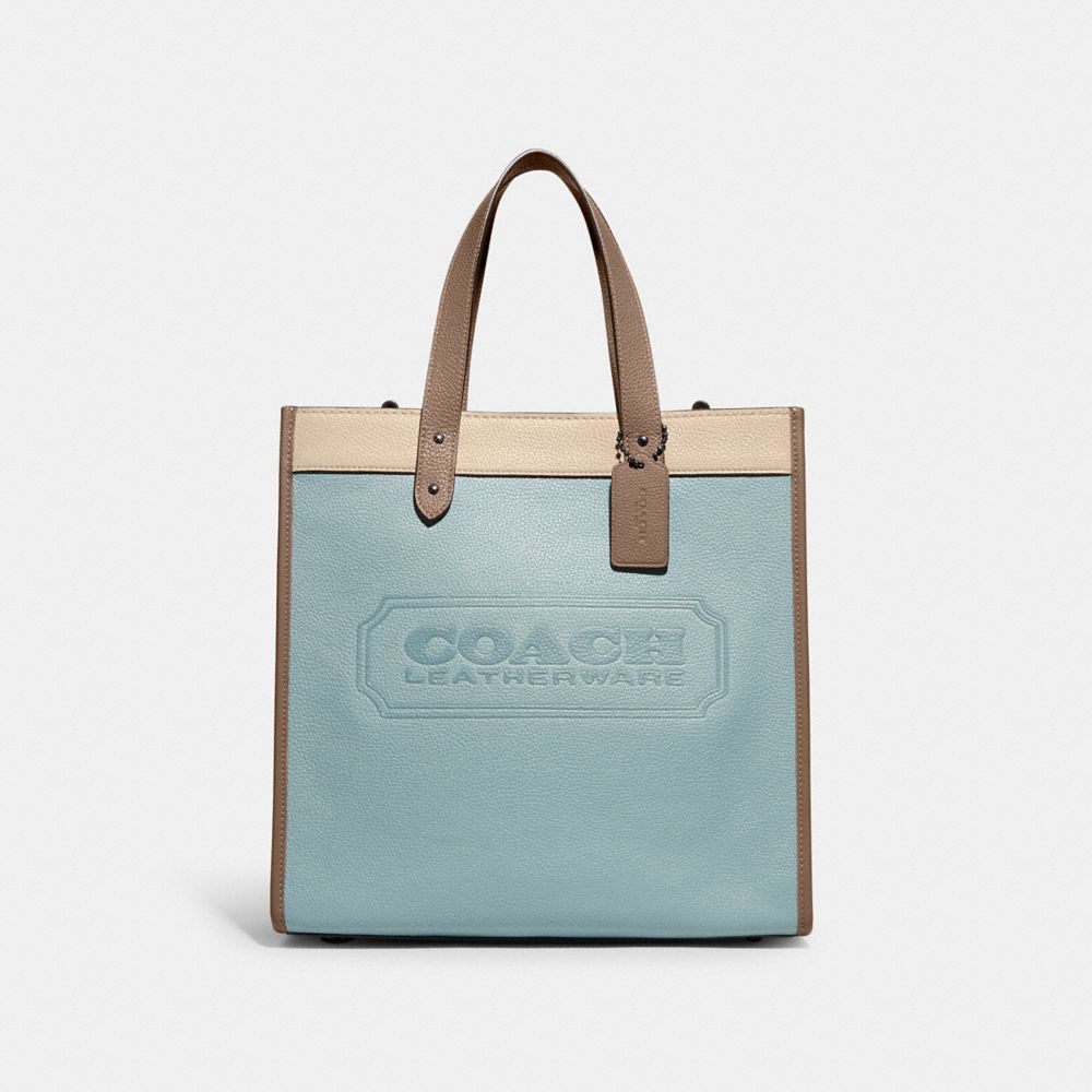 COACH C5026 Field Tote In Colorblock With Coach Badge Pewter/Sage Multi