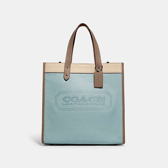C5026 - Field Tote In Colorblock With Coach Badge Pewter/Sage Multi