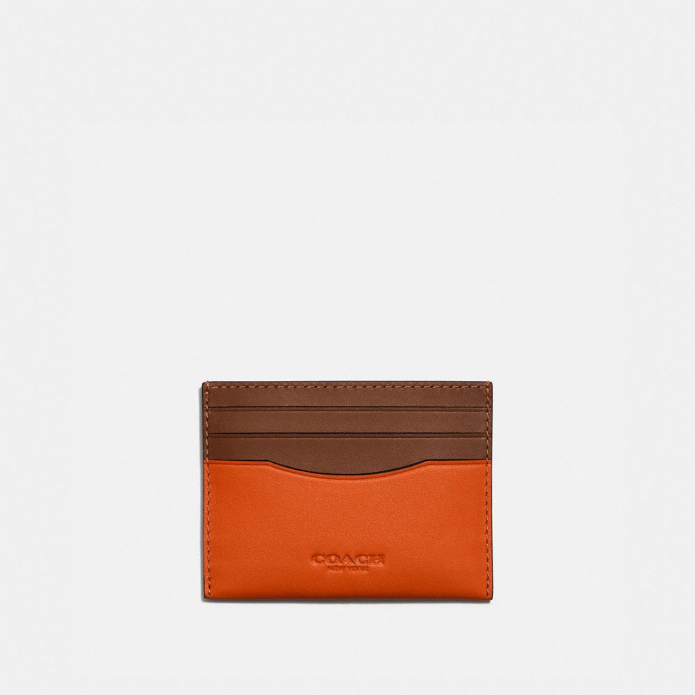 COACH C5048 Card Case In Colorblock SPICE ORANGE/DARK SADDLE