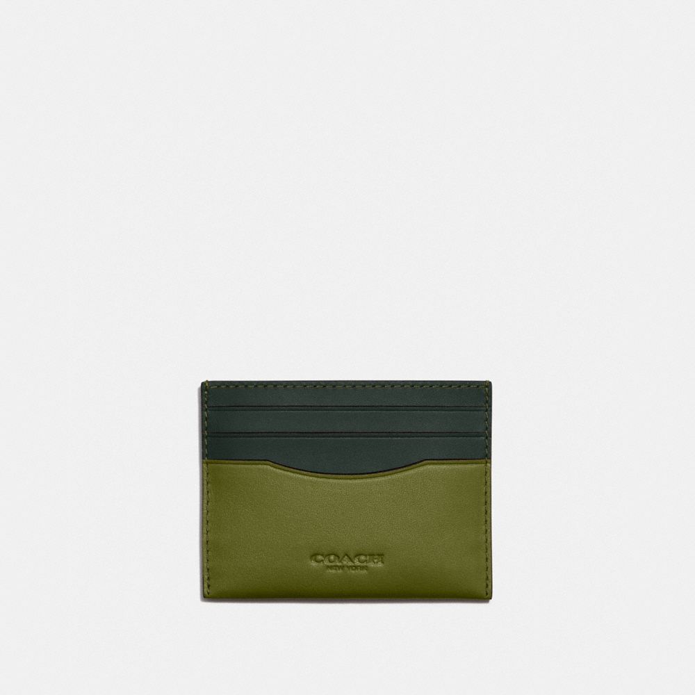 COACH C5048 Card Case In Colorblock OLIVE GREEN/AMAZON GREEN