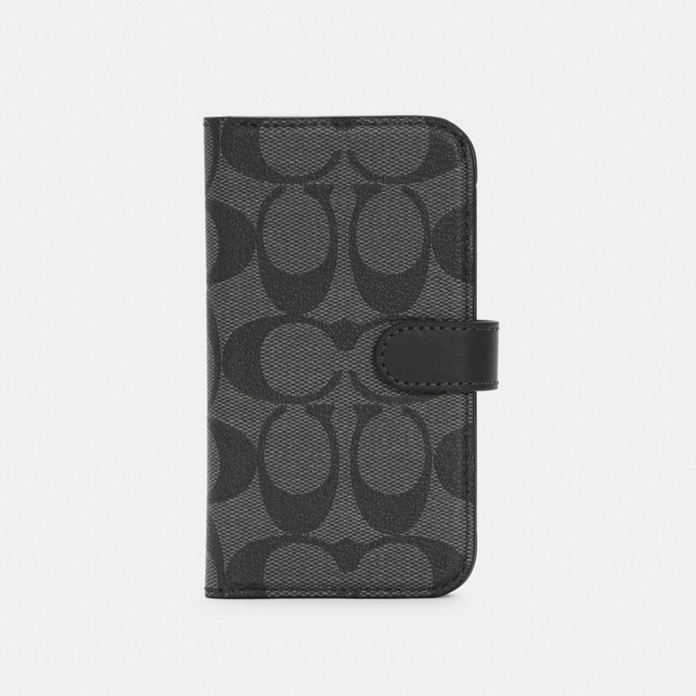 COACH C5089 Iphone 12 Mini Folio In Signature Canvas CHARCOAL