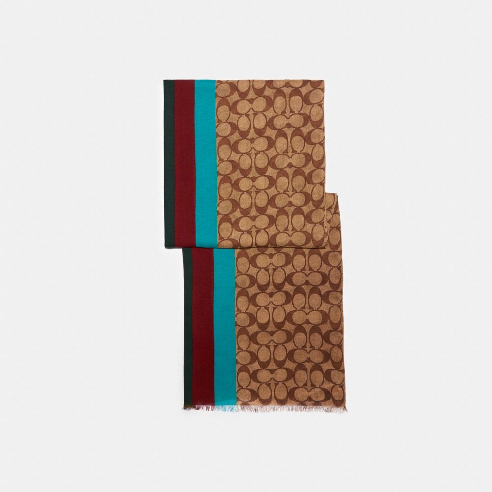 COACH C5102 Signature Legacy Stripe Oblong Scarf KHAKI DARK MULTI