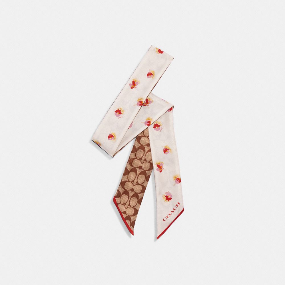 COACH Pop Floral Print Silk Skinny Scarf - CHALK PINK - C5103