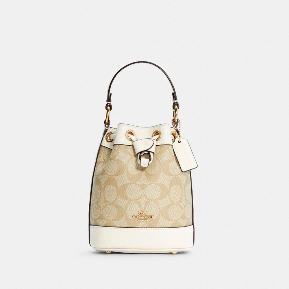 COACH C5121 - Dempsey Drawstring Bucket 15 In Signature Canvas GOLD/LIGHT KHAKI CHALK