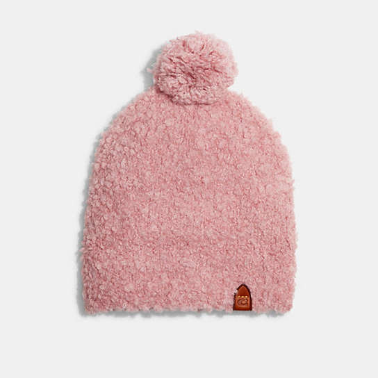 C5128 - Fleece Textured Pom Beanie Pink