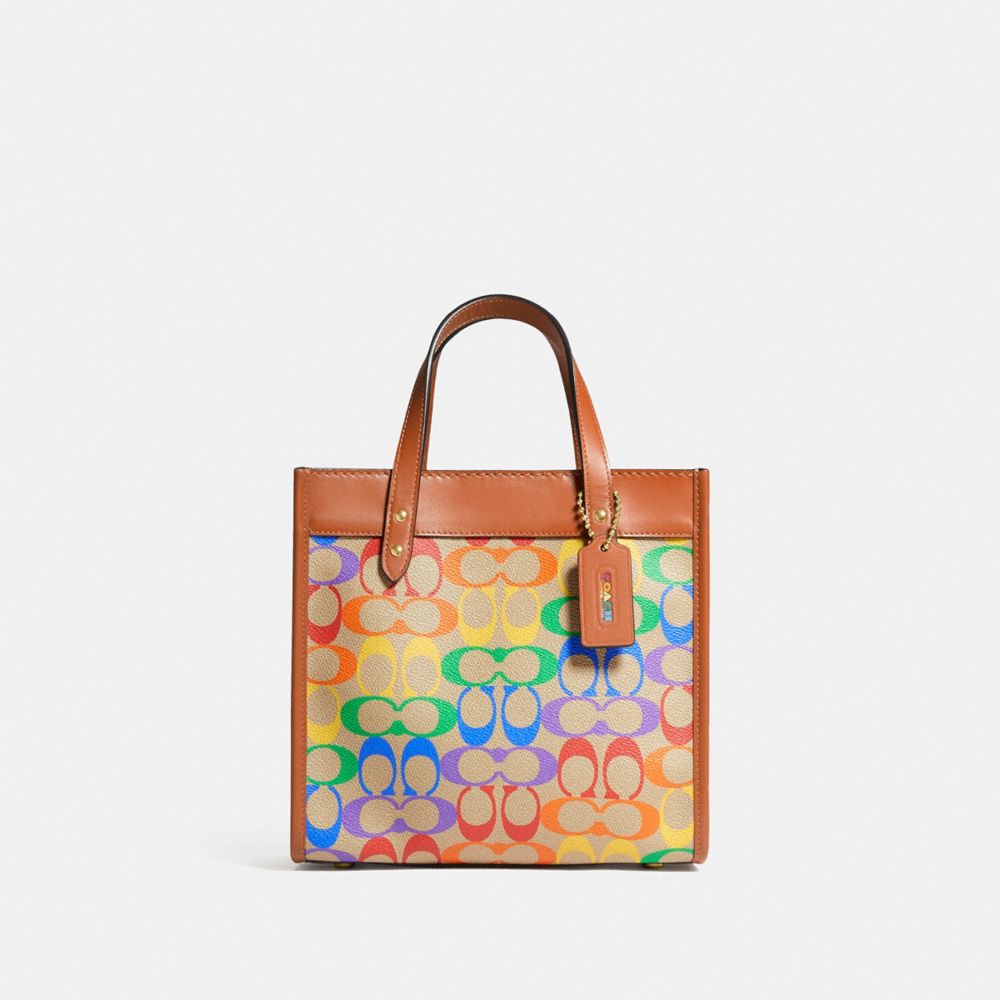 Field Tote 22 In Rainbow Signature Canvas - BRASS/TAN NATURAL MULTI - COACH C5142