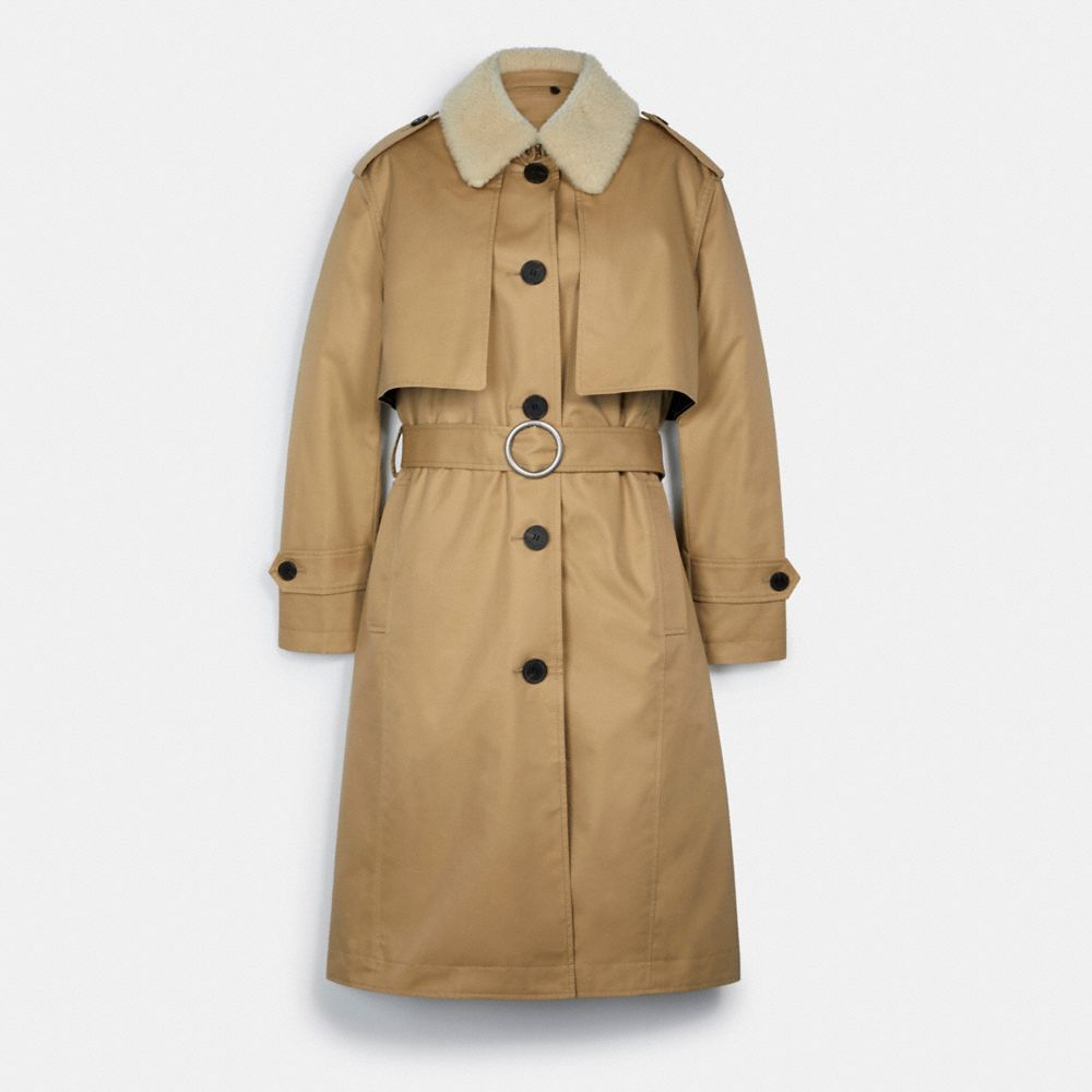TRENCH WITH REVERSIBLE BUFFALO PLAID LINER - CLASSIC KHAKI - COACH C5160