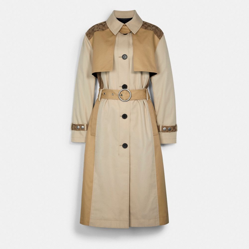 COACH TONAL SIGNATURE TRENCH - PALE KHAKI - C5161