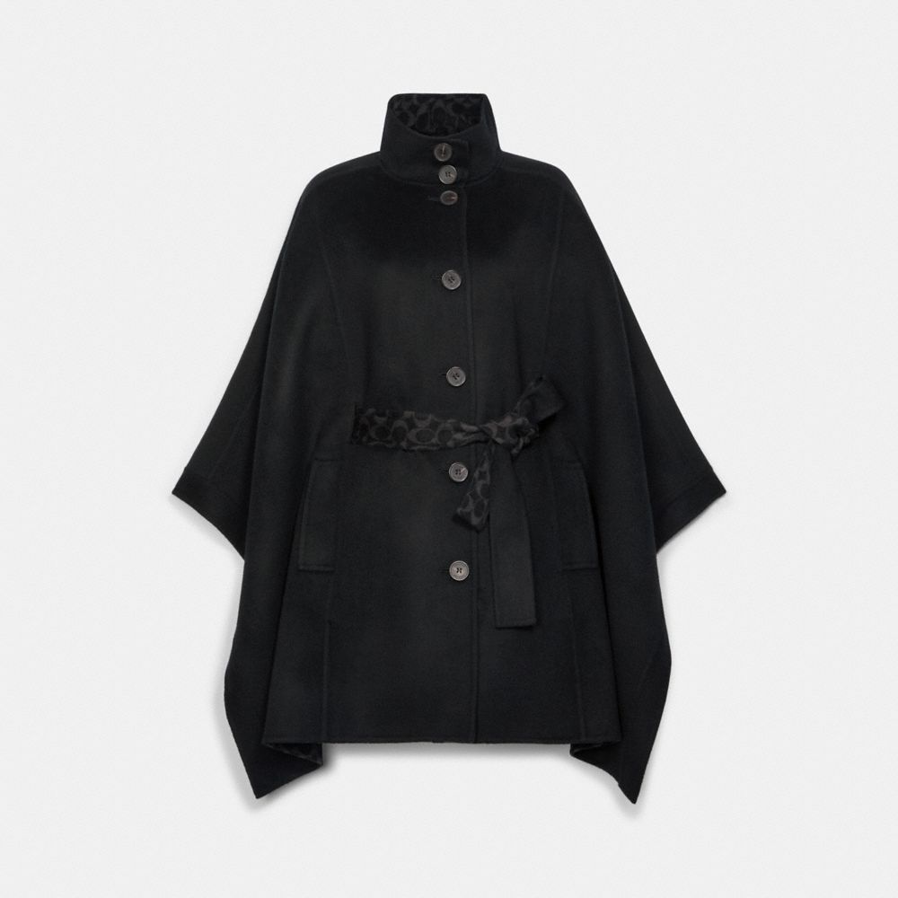 Double Face Wool Cape - C5164 - BLACK