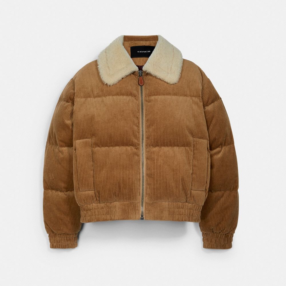 Corduroy Short Puffer - DARK CAMEL - COACH C5172