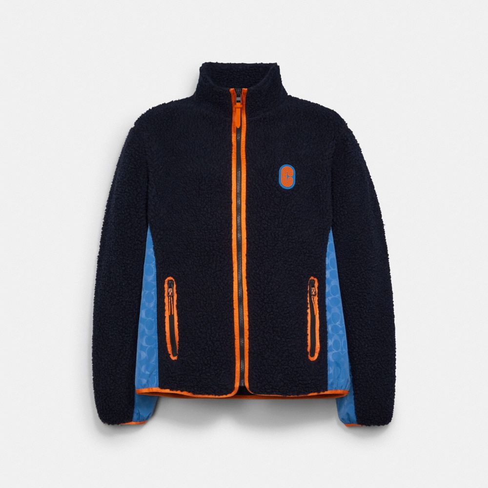 Sherpa Full Zip Hoodie - MIDNIGHT NAVY - COACH C5214