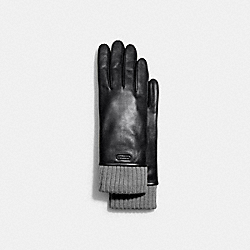 Leather Knit Cuff Mixed Gloves - BLACK - COACH C5259