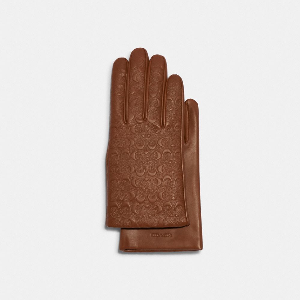 Signature Leather Tech Gloves - DARK SADDLE - COACH C5260