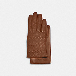 Signature Leather Tech Gloves - DARK SADDLE - COACH C5260