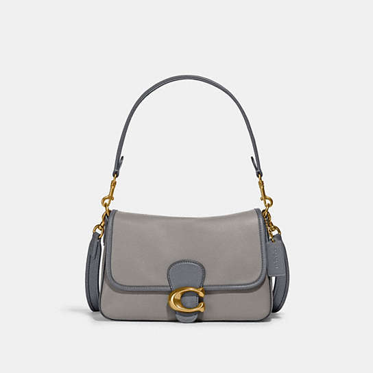 C5261 - Soft Tabby Shoulder Bag In Colorblock Brass/Dove Grey Multi