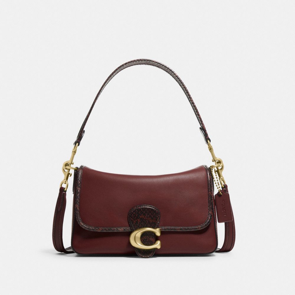 COACH C5263 Soft Tabby Shoulder Bag With Snakeskin Detail Brass/Wine