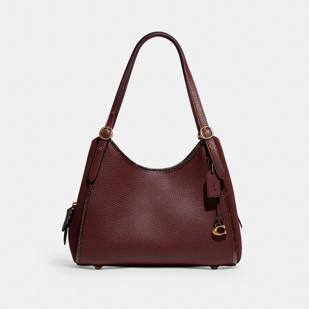 COACH C5266 Lori Shoulder Bag With Snakeskin Detail BRASS/WINE