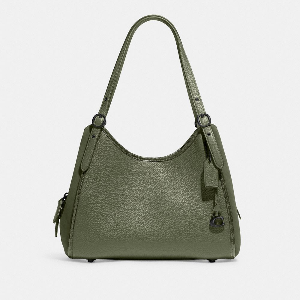 COACH C5266 Lori Shoulder Bag With Snakeskin Detail Pewter/Army Green