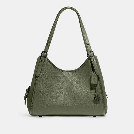 C5266 - Lori Shoulder Bag With Snakeskin Detail Pewter/Army Green