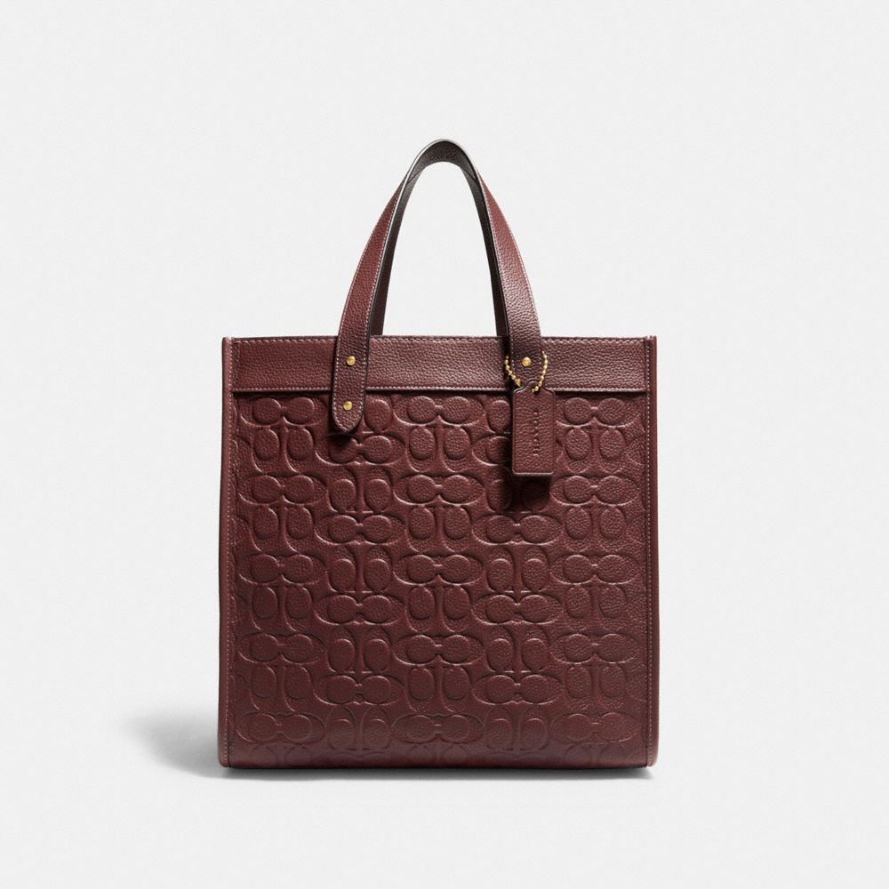 COACH Field Tote In Signature Leather - BRASS/WINE - C5273