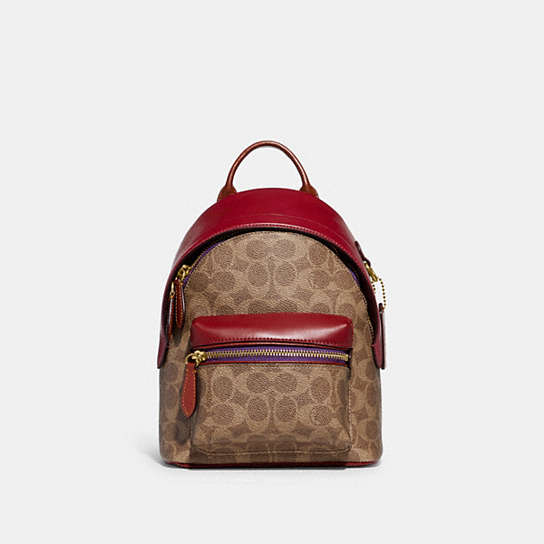 C5285 - Charter Backpack 18 In Colorblock Signature Canvas Brass/Tan Brick Red Multi