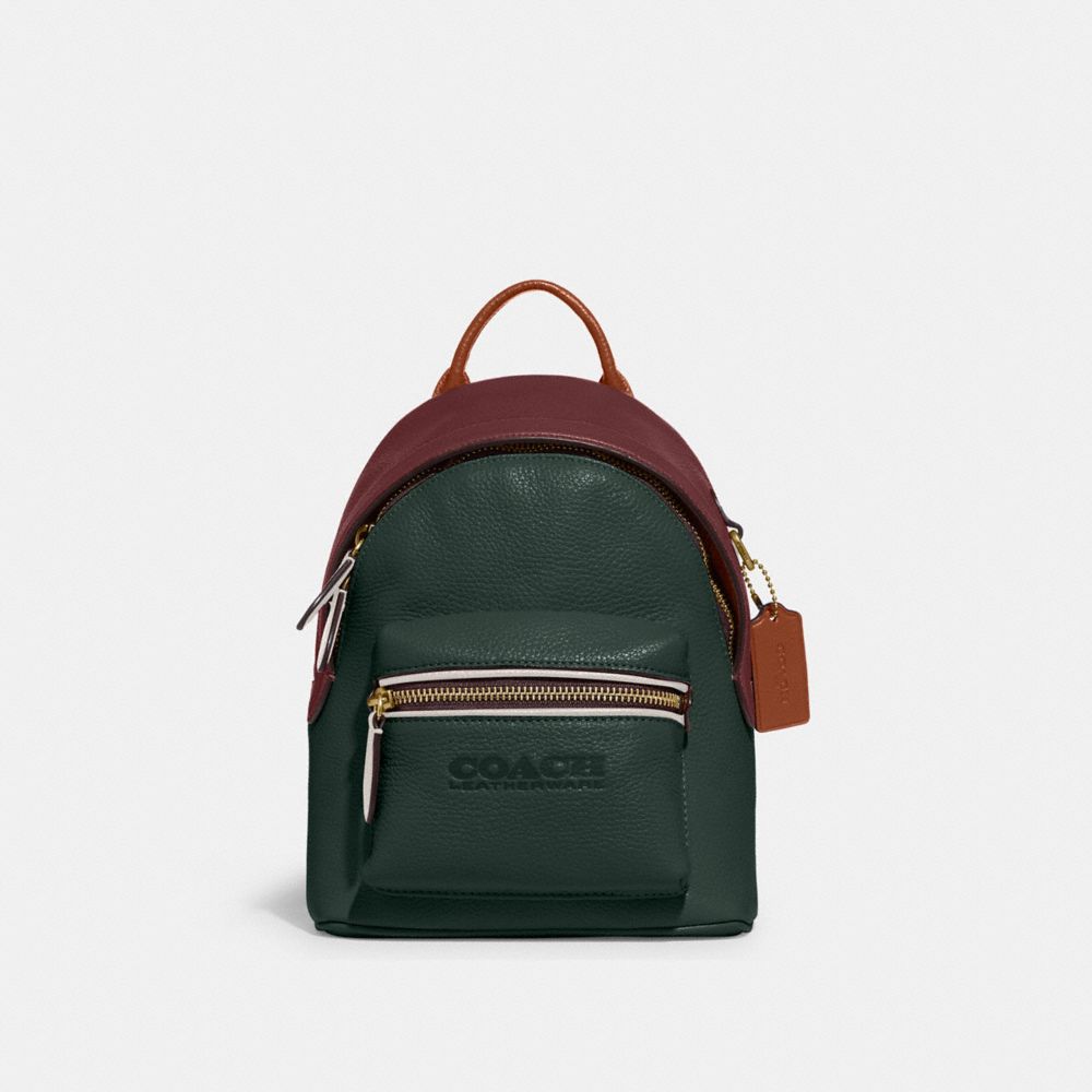 COACH C5286 Charter Backpack 18 In Colorblock Brass/Amazon Green Multi