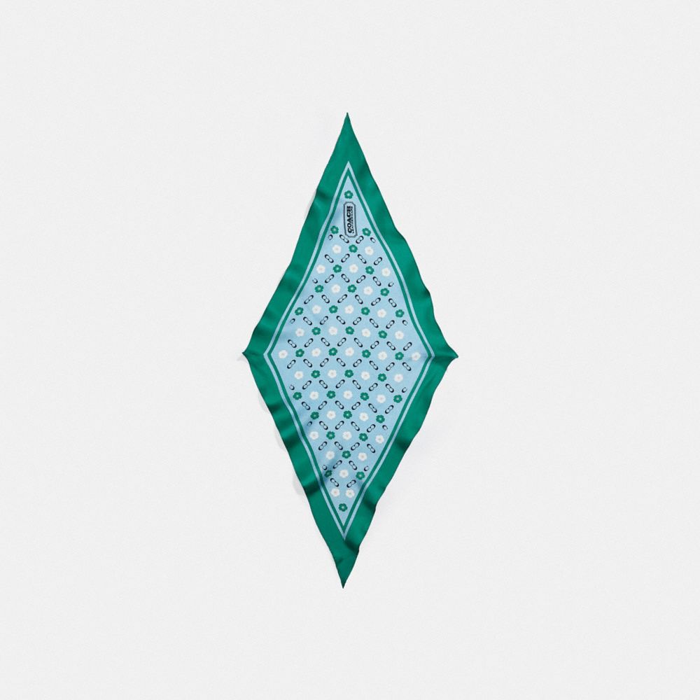 Tea Rose Print Silk Diamond Scarf - C5287 - Mid Green