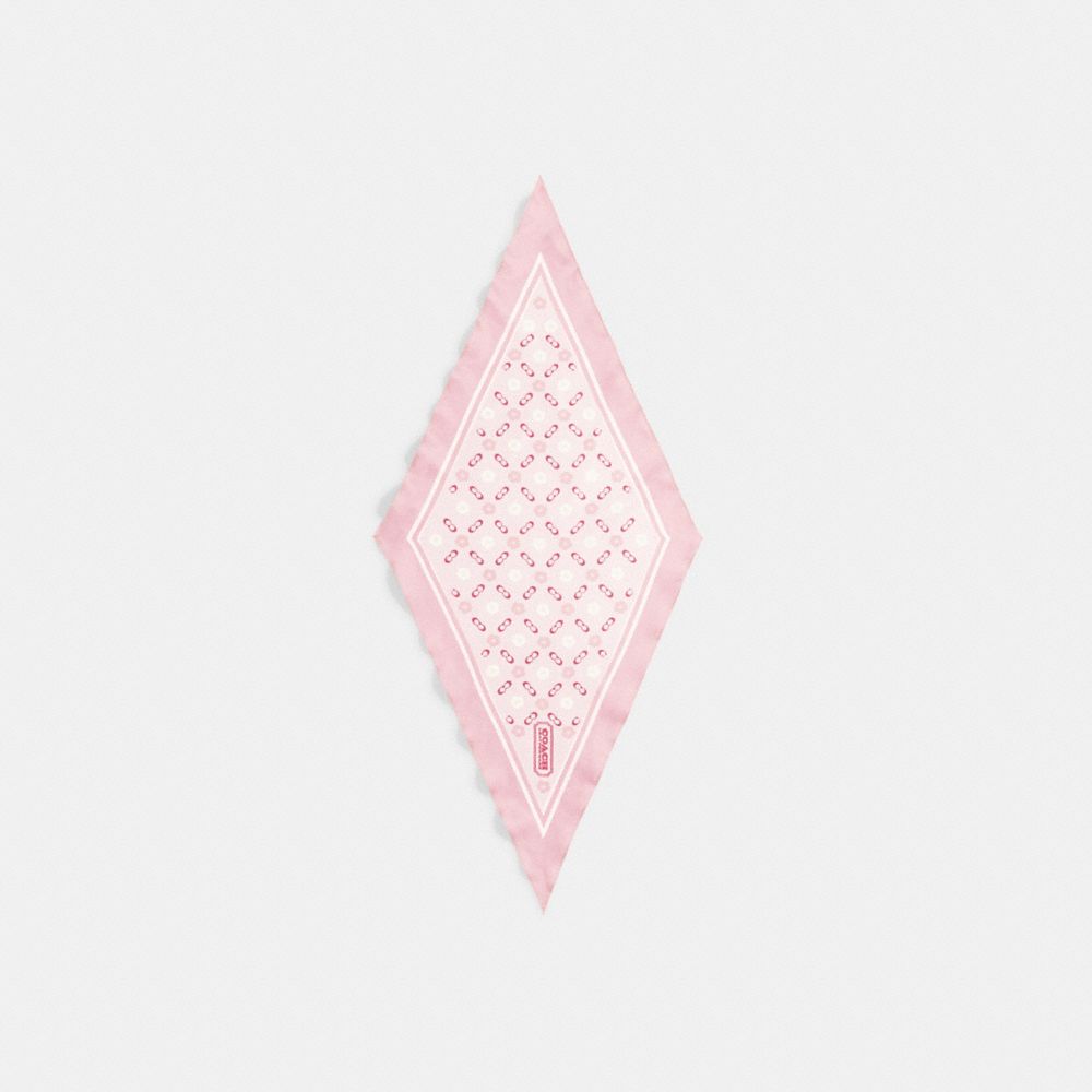 COACH C5287 Tea Rose Print Silk Diamond Scarf Flower Pink