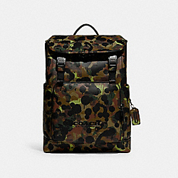 COACH C5288 League Flap Backpack With Camo Print BLACK COPPER/NEON/YELLOW/BROWN