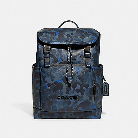 COACH C5288 League Flap Backpack With Camo Print Blue/Midnight-Navy