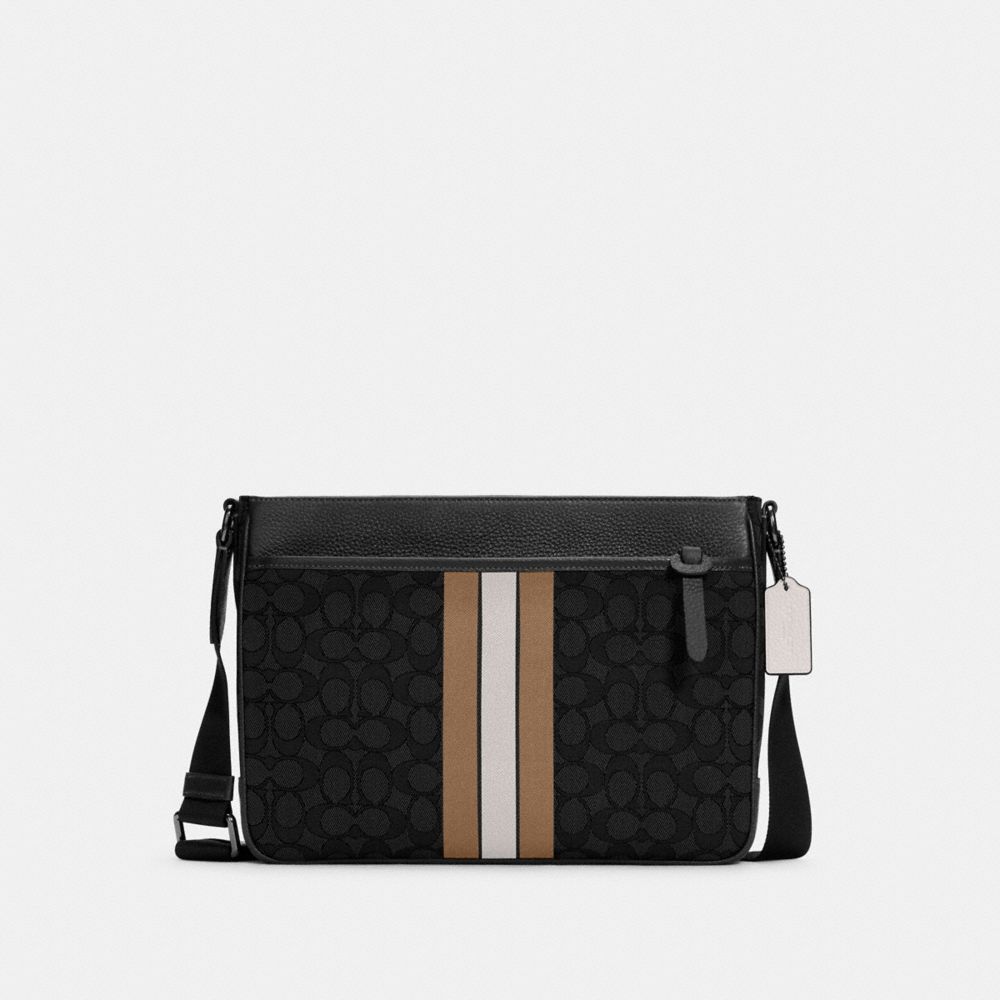 COACH C5291 - THOMPSON CROSSBODY IN SIGNATURE JACQUARD WITH VARSITY STRIPE QB/BLACK ELM MULTI