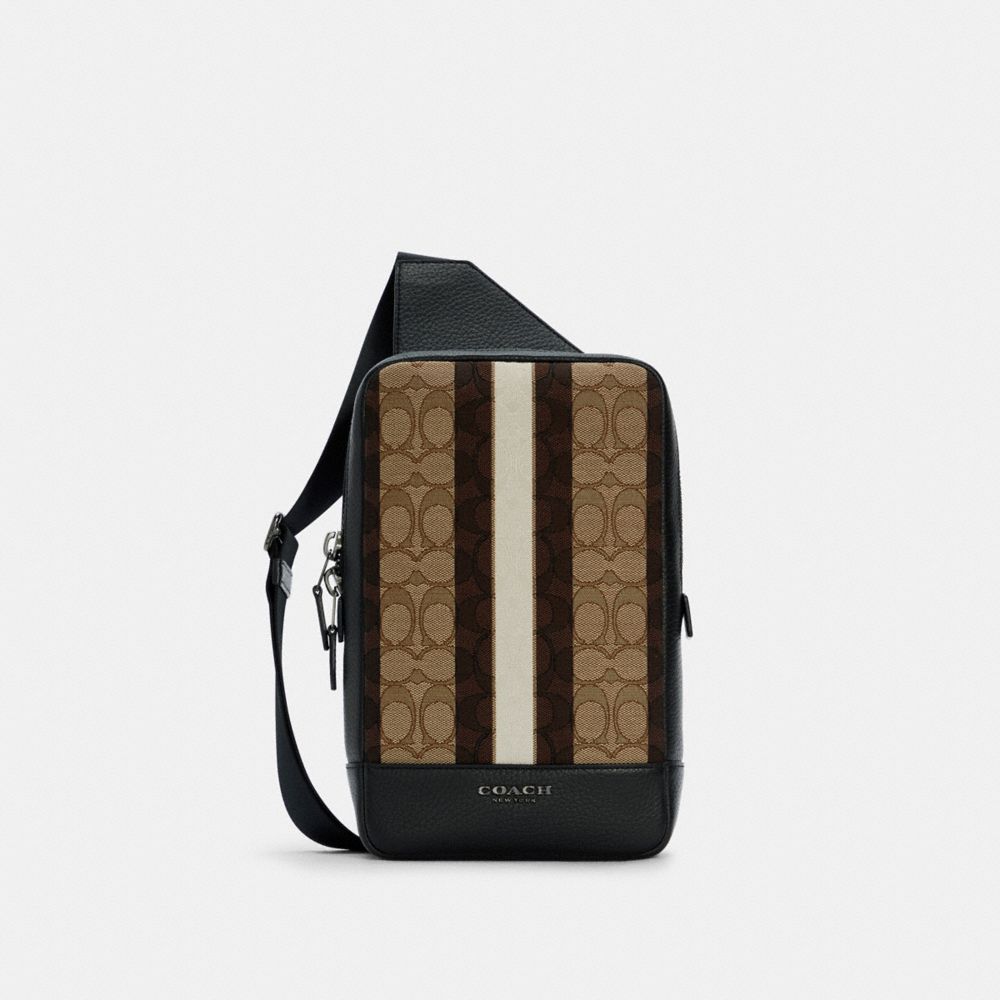 TURNER PACK IN SIGNATURE JACQUARD WITH STRIPES - QB/KHAKI BLACK MULTI - COACH C5293