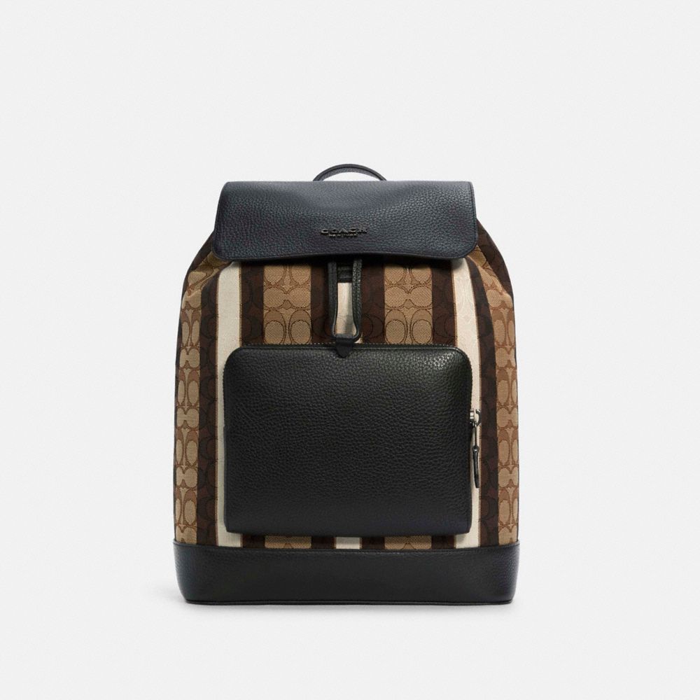 COACH TURNER BACKPACK IN SIGNATURE JACQUARD WITH STRIPES - QB/KHAKI BLACK MULTI - C5295