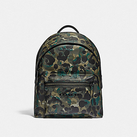 COACH C5304 Charter Backpack With Camo Print Matte-Black/Green/Blue