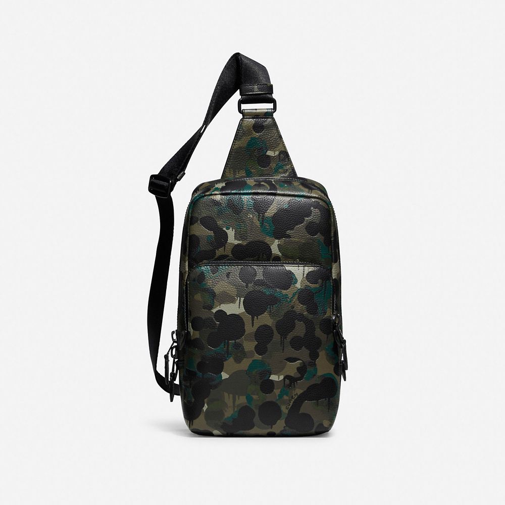 COACH C5334 Gotham Pack With Camo Print MATTE BLACK/GREEN/BLUE