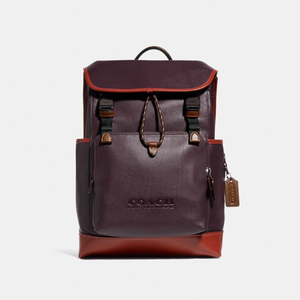 League Flap Backpack In Colorblock - BLACK COPPER/OXBLOOD - COACH C5342