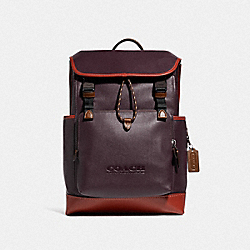 COACH C5342 - League Flap Backpack In Colorblock BLACK COPPER/OXBLOOD