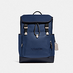 COACH C5342 League Flap Backpack In Colorblock BLACK COPPER/DEEP BLUE MULTI