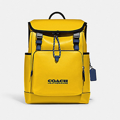 COACH C5342 League Flap Backpack In Colorblock Light-Anitique-Nickel/Canary-Multi