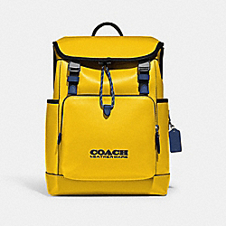 COACH C5342 League Flap Backpack In Colorblock LIGHT ANITIQUE NICKEL/CANARY MULTI