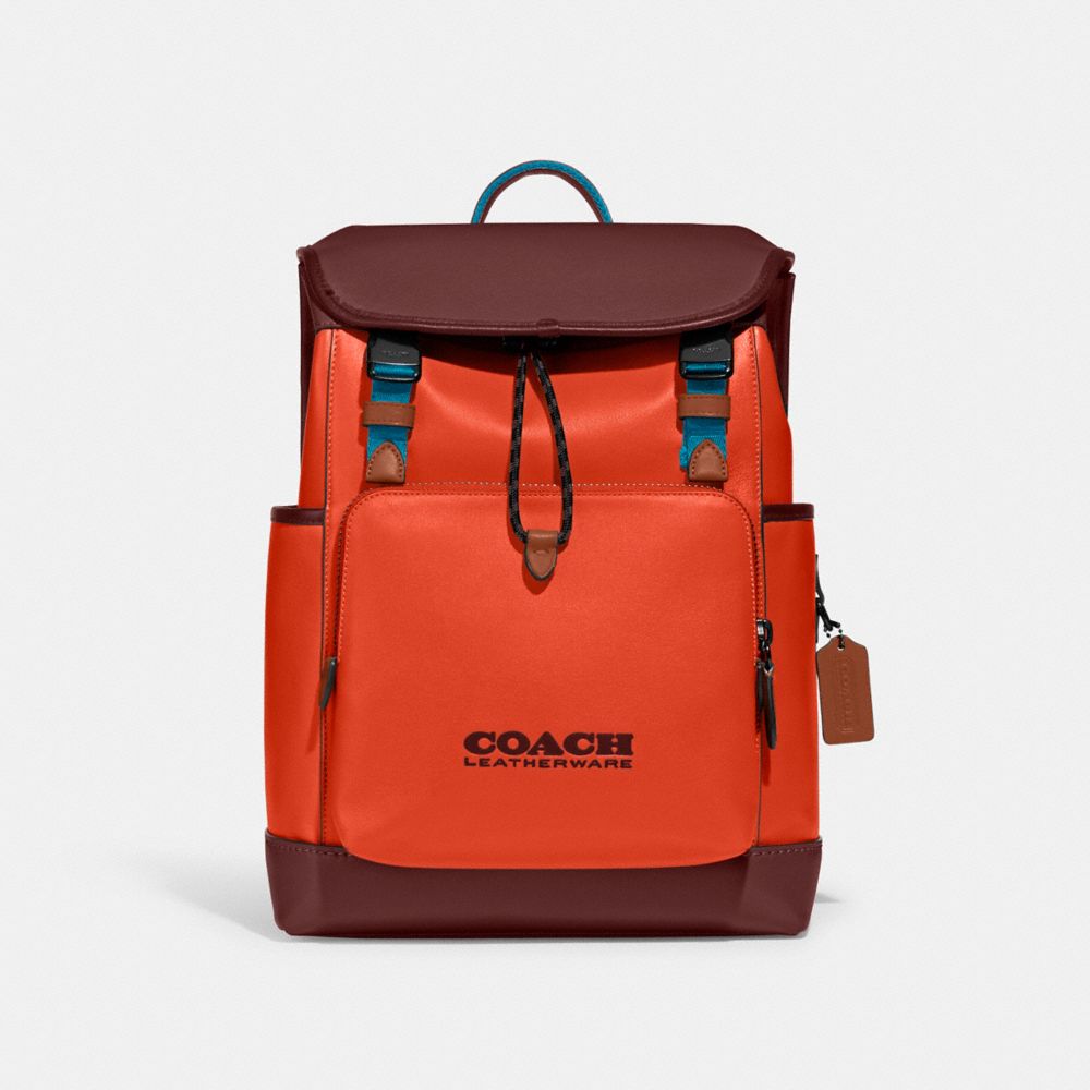 COACH C5342 League Flap Backpack In Colorblock RED ORANGE MULTI