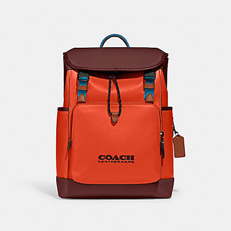 COACH C5342 League Flap Backpack In Colorblock Red-Orange-Multi