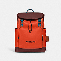 League Flap Backpack In Colorblock - C5342 - Red Orange Multi