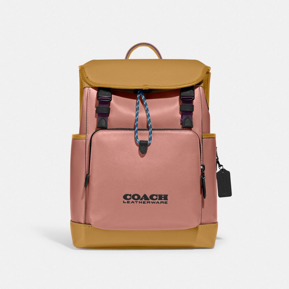 C5342 - League Flap Backpack In Colorblock Light Anitique Nickel/Canary Multi