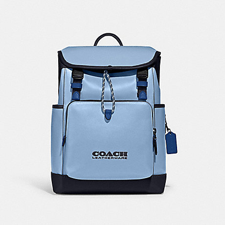 COACH C5342 League Flap Backpack In Colorblock Pobrass/Midnight-Navy