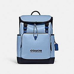 COACH C5342 League Flap Backpack In Colorblock POBRASS/MIDNIGHT NAVY