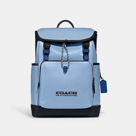 C5342 - League Flap Backpack In Colorblock Pool/Midnight Navy