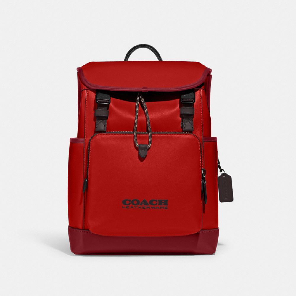 COACH C5342 League Flap Backpack In Colorblock SPORT RED/CHERRY