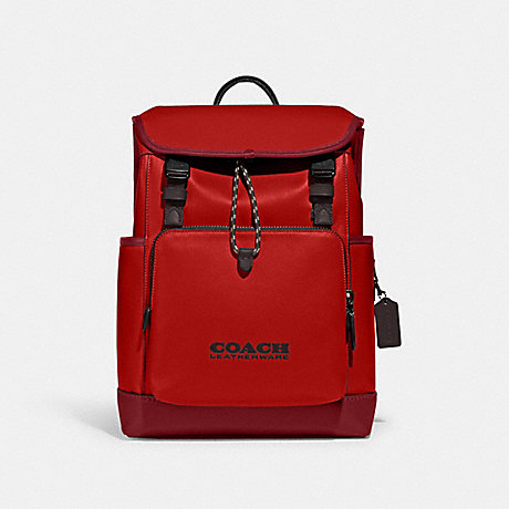 COACH C5342 League Flap Backpack In Colorblock Sport-Red/Cherry