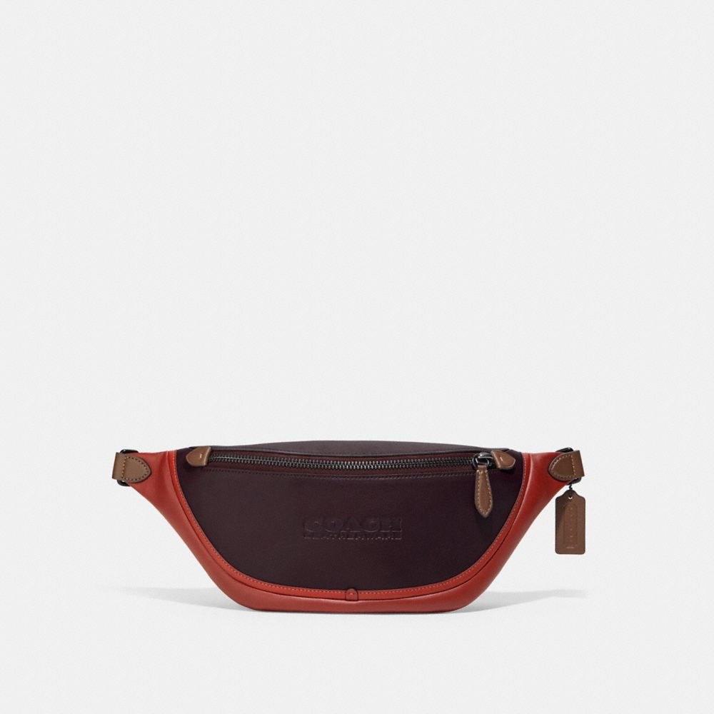 COACH C5343 League Belt Bag In Colorblock BLACK COPPER/OXBLOOD